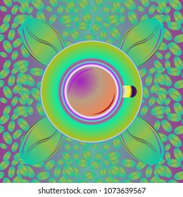 Coffee cup with bean seamless pattern background. Coffees seeds background.