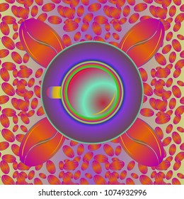 Coffee cup with bean seamless pattern background. Coffees seeds background.