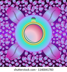 Coffee cup with bean seamless pattern background. Coffees seeds background.