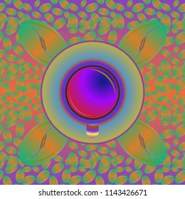 Coffee cup with bean seamless pattern background. Coffees seeds background.