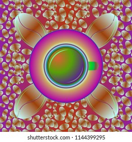 Coffee cup with bean seamless pattern background. Coffees seeds background.