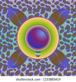 Coffee cup with bean seamless pattern background. Coffees seeds background.