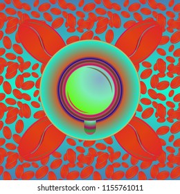 Coffee cup with bean seamless pattern background. Coffees seeds background.