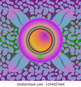 Coffee cup with bean seamless pattern background. Coffees seeds background.