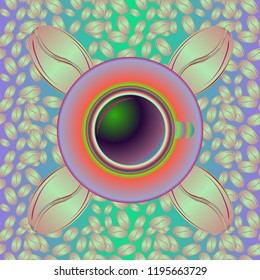 Coffee cup with bean seamless pattern background. Coffees seeds background.