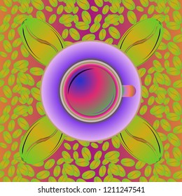 Coffee cup with bean seamless pattern background. Coffees seeds background.