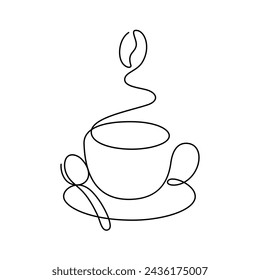 coffee cup and coffee bean shape hot steam thin line illustration continuous drawing vector illustration minimalist