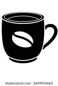 Xícara de café com grão de café para estêncil - imagem de silhueta vetorial para logotipo, pictograma ou estêncil. Silhueta de xícara de café