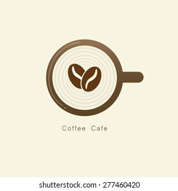 Coffee Cup With Coffee Bean Top View Logo Vector.