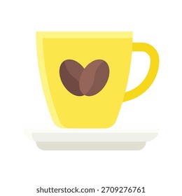 Coffee Cup With Bean Vector Illustration, Flat Style Icon