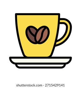 Coffee Cup With Bean Vector Illustration, Filled Style Icon
