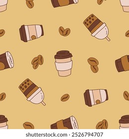 Coffee Cup Bean Vector Seamless Pattern illustration Design