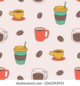 Coffee Cup Bean Vector Seamless Pattern illustration Design