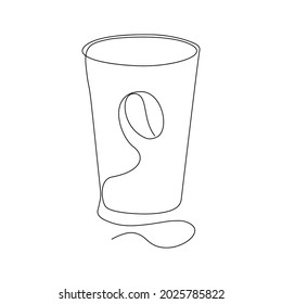 Coffee cup with coffee bean,line, continuous contour isolated on white background. Vector illustration.