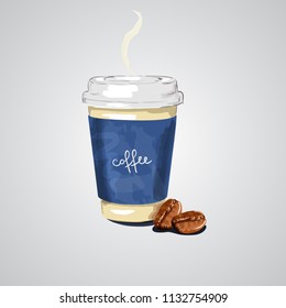 Coffee cup and coffee beans