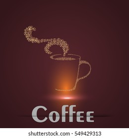 Coffee cup of beans aroma, gold, vector