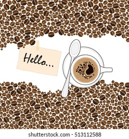 coffee cup and coffee beans background vector