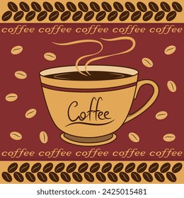 Coffee cup with coffee beans banner poster vector design