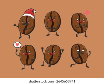 coffee cup beans cafe arabica espresso drink icon cartoon mascot barista happy element character 
