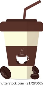 coffee cup with beans flat design vector.