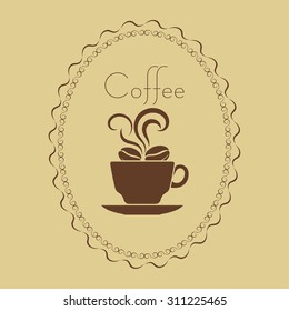 Coffee cup with beans in a frame. Concept of a break and rest. Time to coffee break. Vector element of graphical design