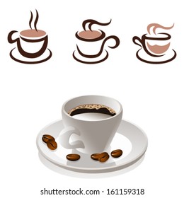 coffee cup and coffee beans - icon set