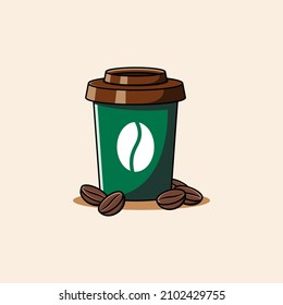 Coffee cup with coffee beans illustration