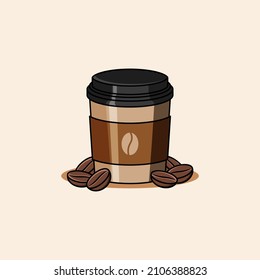 Coffee cup with coffee beans illustration