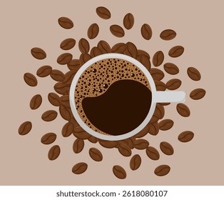 Coffee cup with beans illustration.