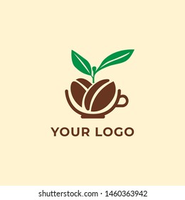 coffee cup with beans and leaf logo template