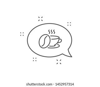 Coffee cup with beans line icon. Chat bubble design. Hot cappuccino sign. Tea drink mug symbol. Outline concept. Thin line coffee cup icon. Vector