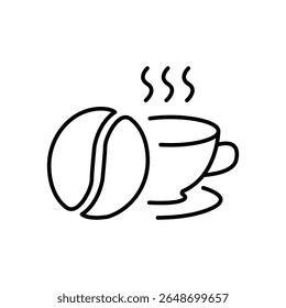 Coffee cup with beans line icon. Continuous one line with curl. Hot cappuccino sign. Tea drink mug symbol. Coffee cup single outline ribbon. Loop curve pattern. Vector