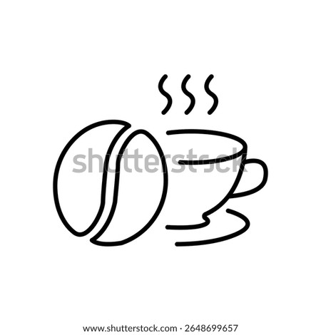 Coffee cup with beans line icon. Continuous one line with curl. Hot cappuccino sign. Tea drink mug symbol. Coffee cup single outline ribbon. Loop curve pattern. Vector