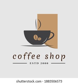 Coffee cup with beans logo design vector template.