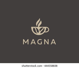 Coffee cup with beans logo design vector template. 