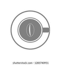 Coffee cup with beans. Logo сup with hot coffee and saucer. The view from the top. Vector template icon.