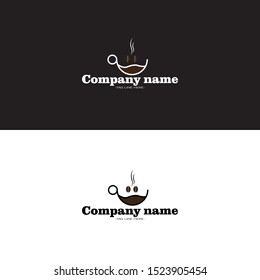 coffee cup and beans logo on black and white background
