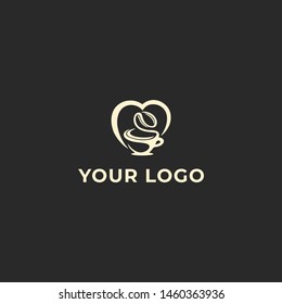 coffee cup and beans in love shape logo template