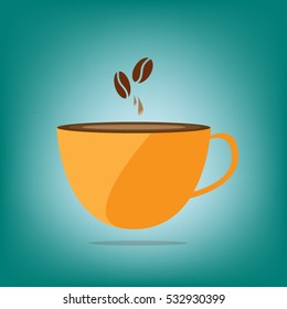 coffee cup with coffee beans on Blue background,vector illustration 