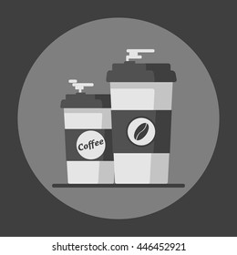 Coffee cup with coffee beans on grey background. Flat vector illustration