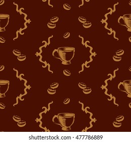 Coffee cup and beans pattern with border. It can be used to design a menu and shop.