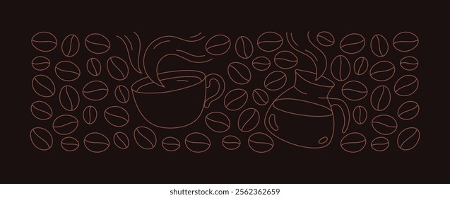Coffee cup and beans pattern design element. Editable outline stroke. Vector line.