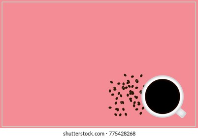 coffee cup and beans pink background texture