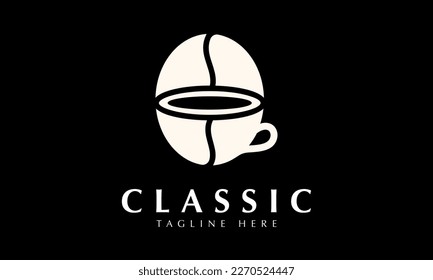 Café en forma de frijol modelo de logotipo de vector monograma abstarco