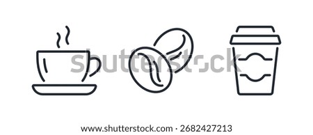 Coffee cup, beans and takeaway drink editable stroke outline icon isolated on white background flat vector illustration. Pixel perfect. 64 x 64.