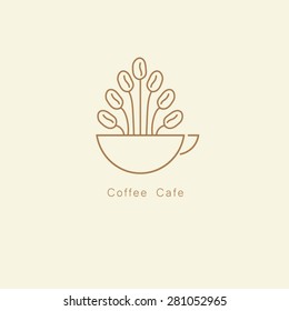 Coffee cup with coffee beans tree logo vector.