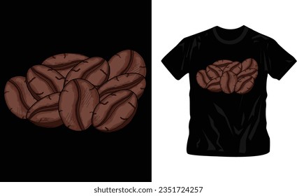 Kaffeetasse, Kaffeebohnen, Art der Kaffeemaschine T-Shirt-Design bearbeitbare Vorlage