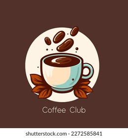 Coffee cup with beans. Vector illustration in cartoon style. coffee shop cafe brand