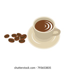 Coffee cup and coffee beans vector illustration.