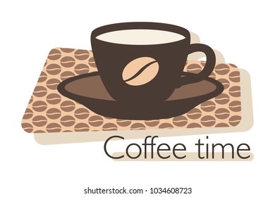 Coffee cup and beans vector logo.
